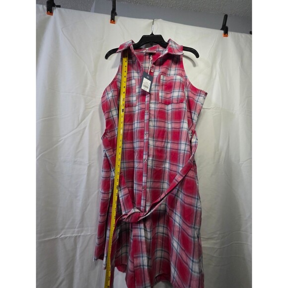 Universal Thread Women's Sleeveless Red Plaid Button Front Shirt Dress L NWT - Picture 2 of 5